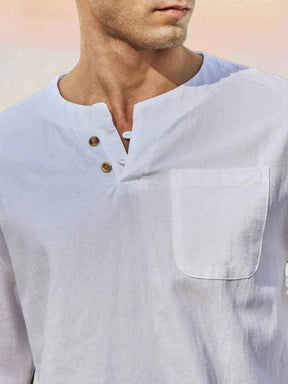 Two-button V-neck Linen Style Long-sleeved Shirt coofandystore 