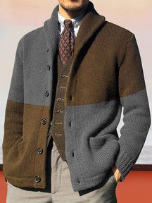 Colorblock Long Sleeve Knit Jacket Sweater Coat coofandystore Grey M 