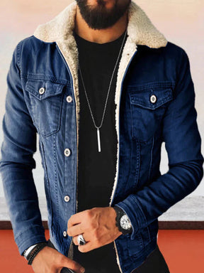 Coofandy lamb style with thick denim jacket coofandystore Dark Blue S 