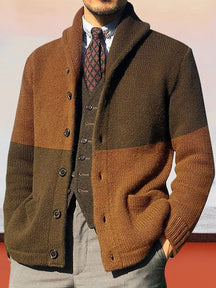 Colorblock Long Sleeve Knit Jacket Sweater Coat coofandystore Brown M 