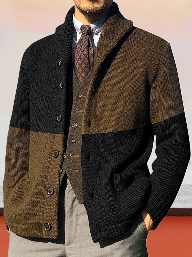 Colorblock Long Sleeve Knit Jacket Sweater Coat coofandystore Black M 