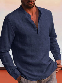 linen style long-sleeved casual shirt Shirts & Polos coofandystore Navy Blue S 