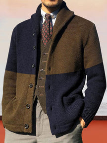 Colorblock Long Sleeve Knit Jacket Sweater Coat coofandystore Navy Blue M 