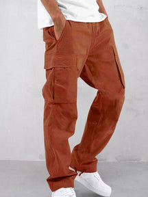 elastic straps pants with multi-pockets Pants coofandystore Orange S 