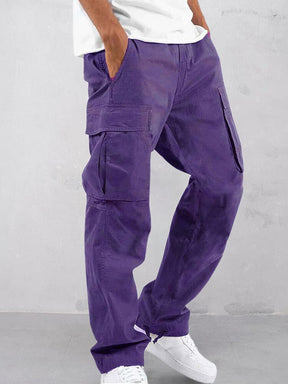 elastic straps pants with multi-pockets Pants coofandystore Purple S 