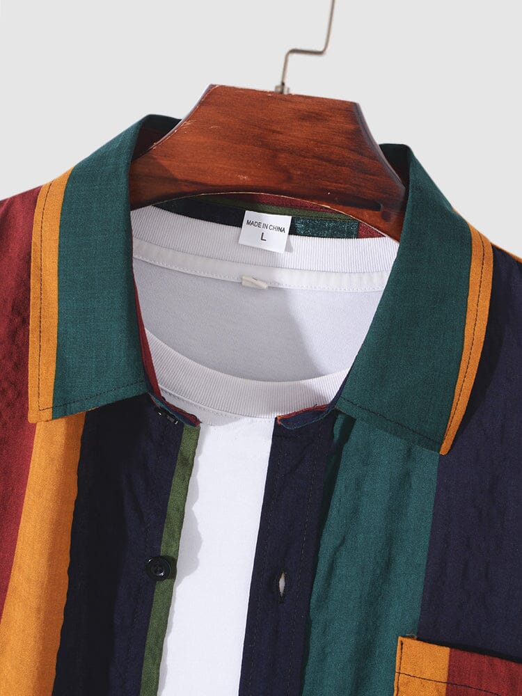 Coofandy Contrast Stripe Linen Long Sleeve Shirt Shirts coofandystore 