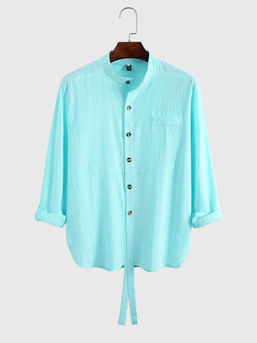 Stand Collar Linen Style Long Sleeve Shirt coofandystore 