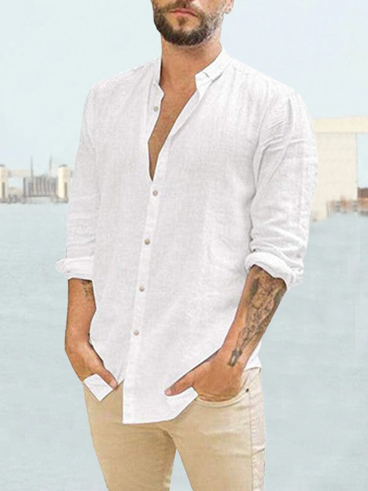 Coofandy Long Sleeve Linen Style Shirt Shirts coofandy White M 