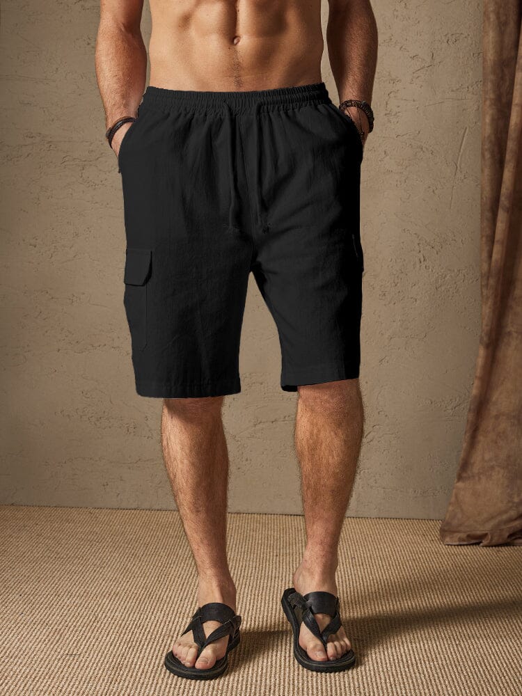 Linen Style Casual Shorts with Pockets Shorts coofandy Black M 