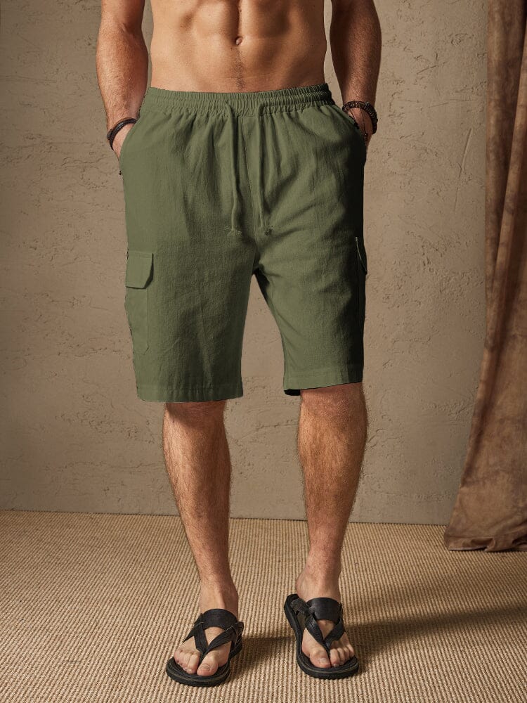 Linen Style Casual Shorts with Pockets Shorts coofandy Army Green M 