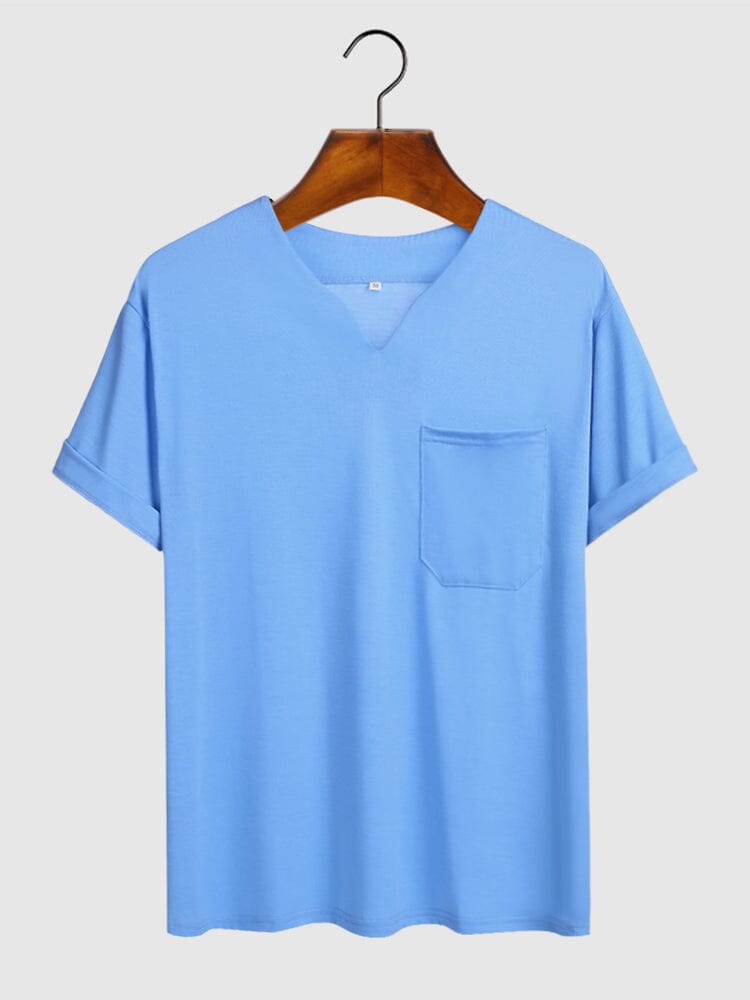Coofandy Loose V neck T-shirt coofandy Blue S 