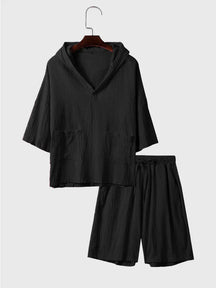Short Sleeves Hoodie Set coofandystore Black S 