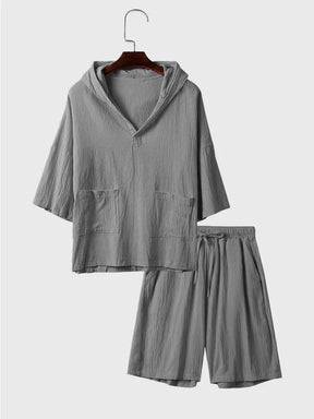 Short Sleeves Hoodie Set coofandystore Grey S 