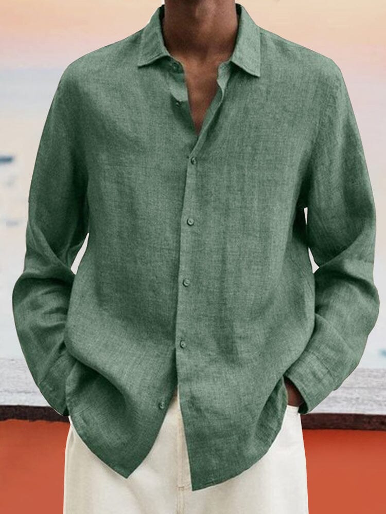 Coofandy Casual Linen Style Button Long Sleeves shirt Shirts coofandy Green M 