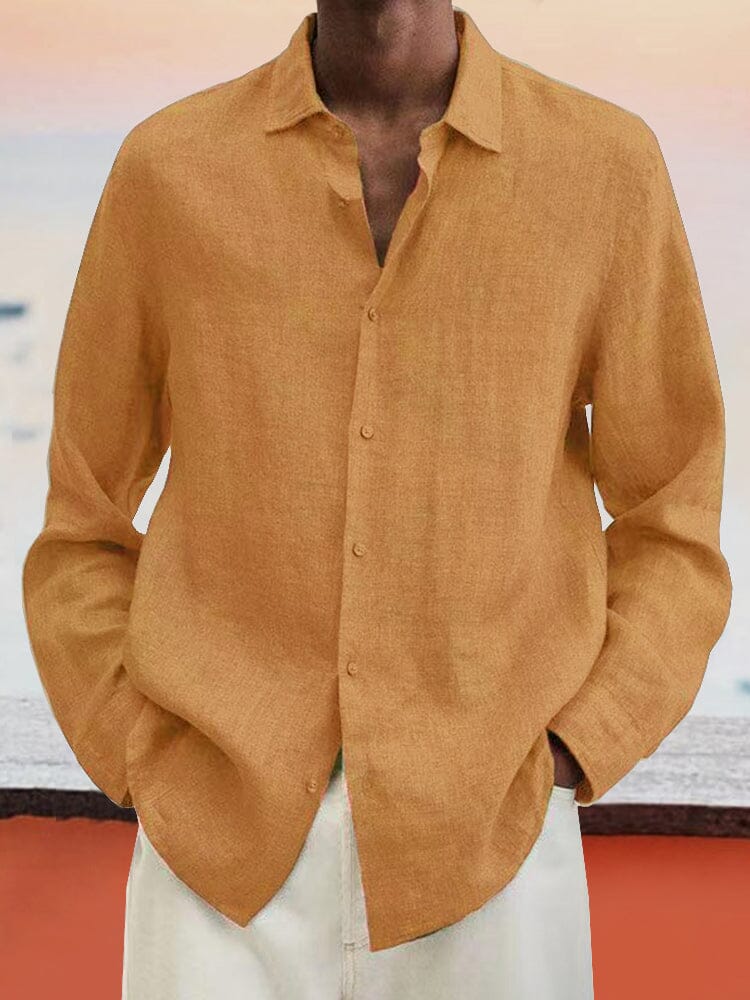 Coofandy Casual Linen Style Button Long Sleeves shirt Shirts coofandy Khaki M 