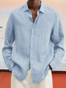 Coofandy Casual Linen Style Button Long Sleeves shirt Shirts coofandy Light Blue M 