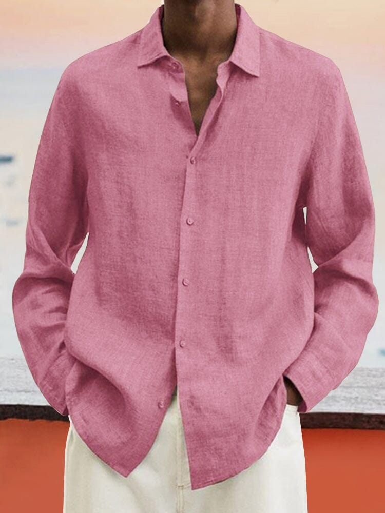 Coofandy Casual Linen Style Button Long Sleeves shirt Shirts coofandy Pink M 