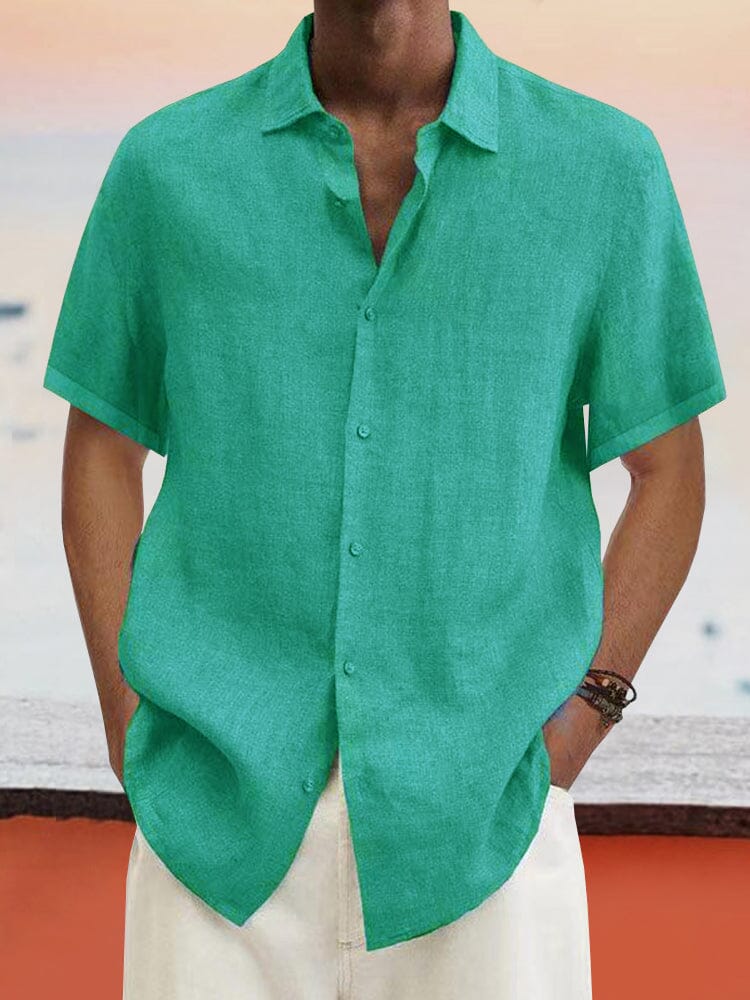 Natural Dyeing Short Sleeves Shirt Shirts coofandy Green S 