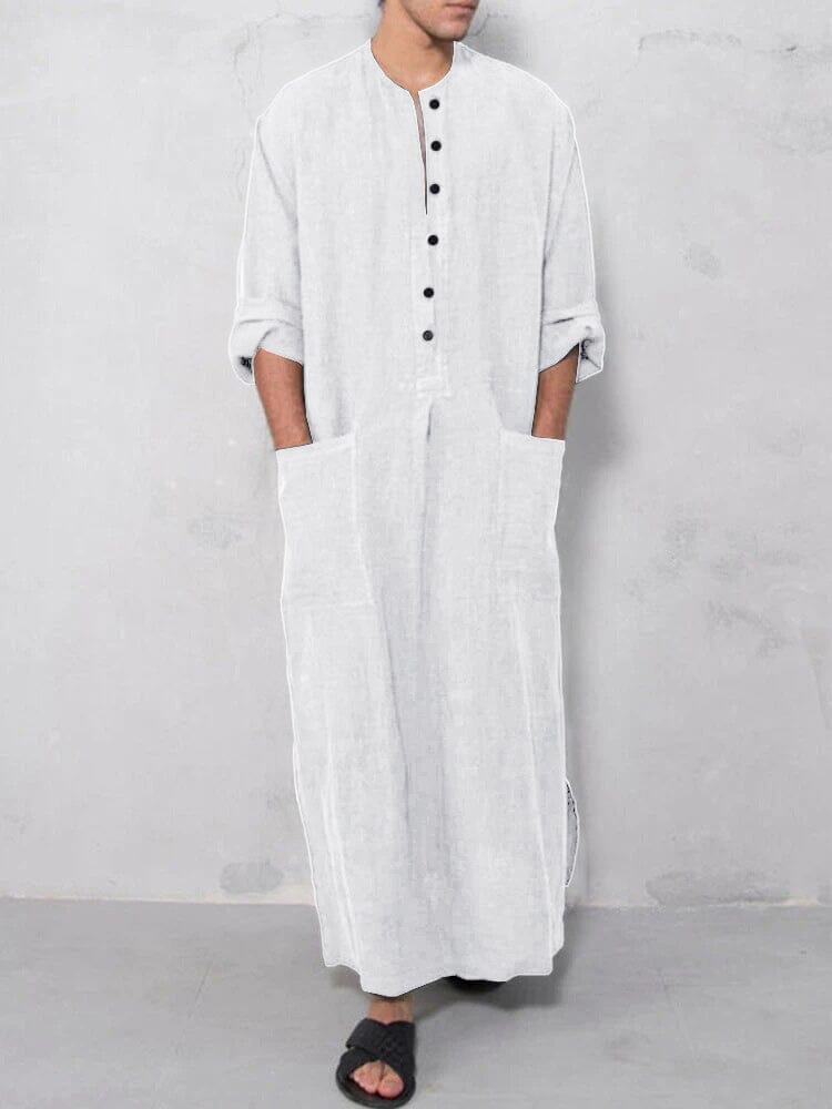 Long Cotton Linen Style Slit Shirt Robe coofandystore White S 