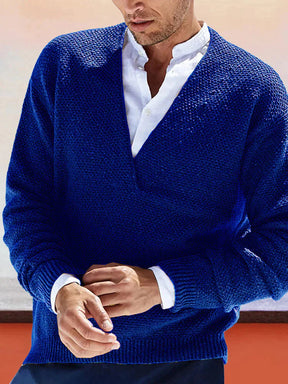 V-Neck Knit Long Sleeve Sweater coofandystore Navy Blue S 