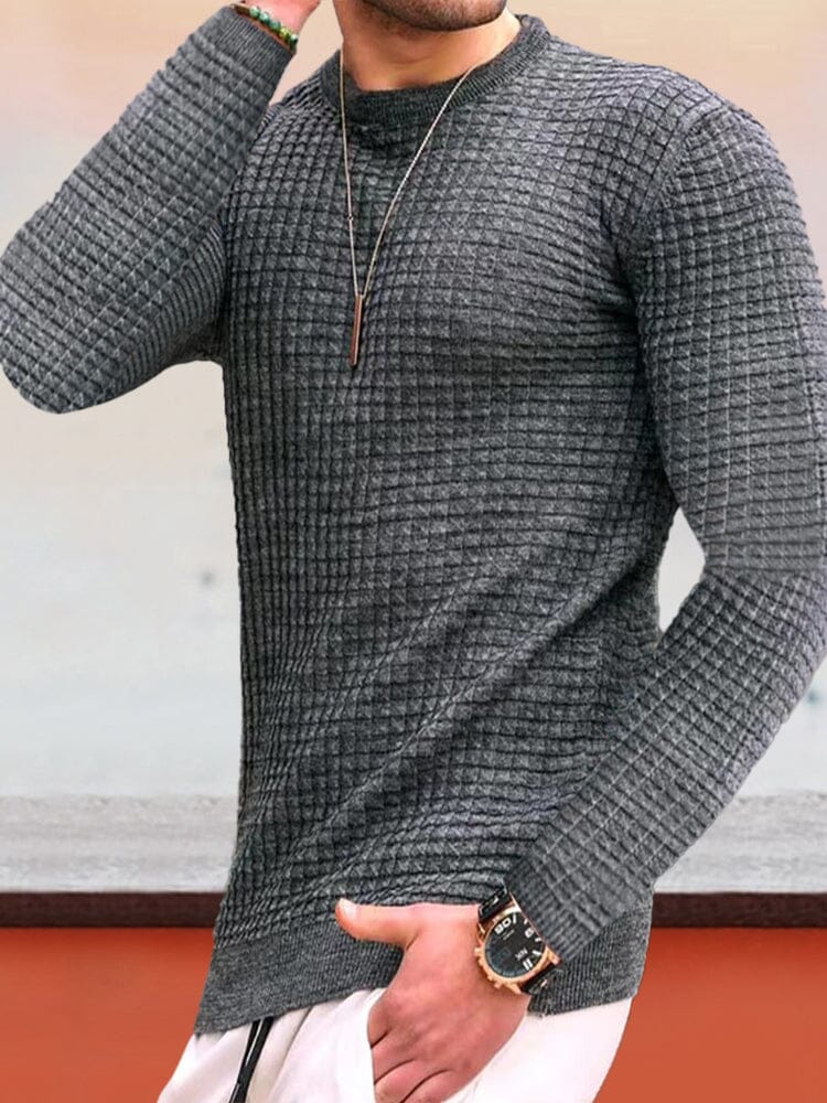 Round Neck Pullover Knit Long Sleeve T-Shirt T-Shirt coofandystore Grey M 