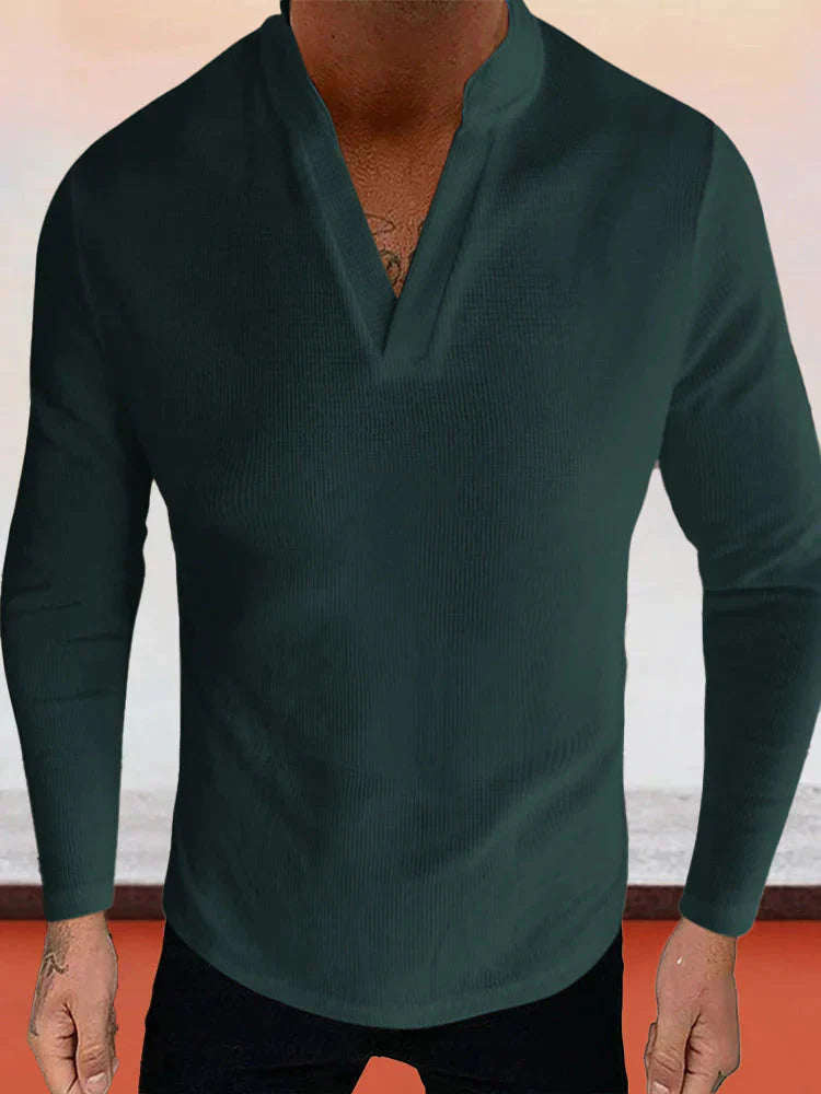 Solid V-Neck Polo Shirt coofandystore Dark Green M 
