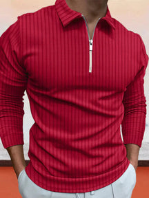 Coofandy Zipper Stripe Long Sleeve Polo Shirt Polos coofandy Red S 