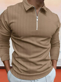 Coofandy Zipper Stripe Long Sleeve Polo Shirt Polos coofandy Khaki S 