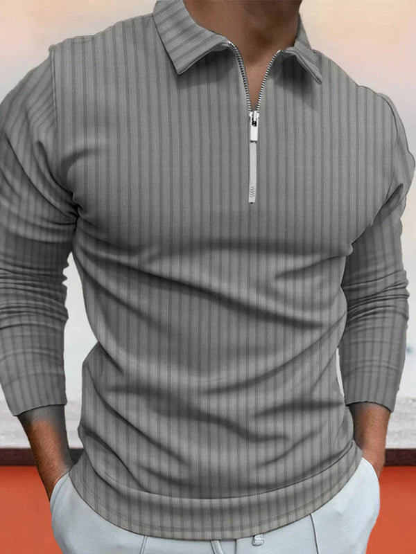 Coofandy Zipper Stripe Long Sleeve Polo Shirt Polos coofandy Grey S 