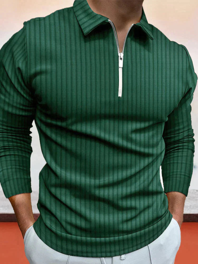 Coofandy Zipper Stripe Long Sleeve Polo Shirt Polos coofandy Green S 