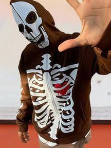 Halloween Printed Skeleton Hoodie coofandystore Brown S 