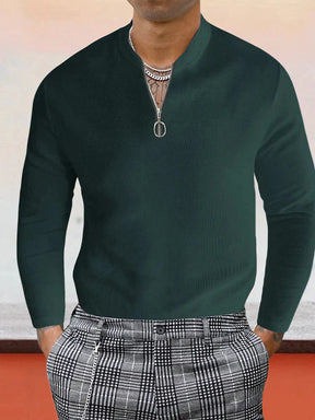 Waffle Knit Polo Shirt coofandystore Dark Green M 