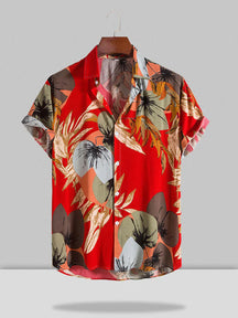 Hawaiian Pattern Short Sleeves Shirt coofandystore Red S 