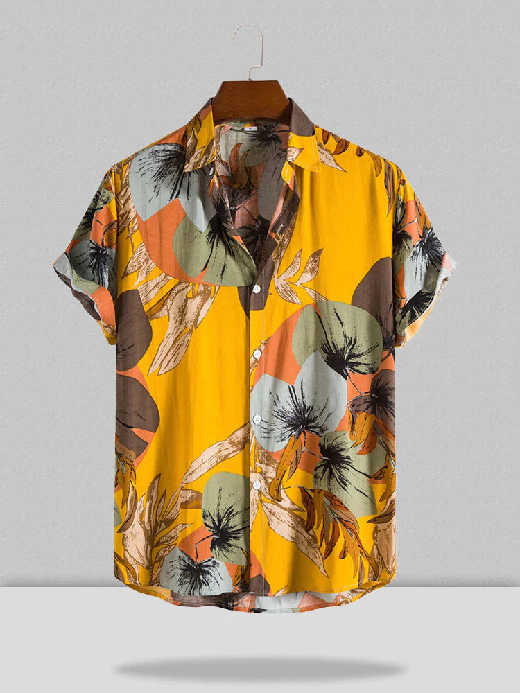 Hawaiian Pattern Short Sleeves Shirt coofandystore Yellow S 