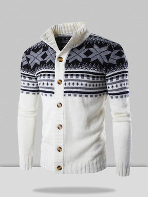 Christmas Snowflake Color Blocking Knitted Cardigan Sweater Jacket Sweaters coofandystore White M 
