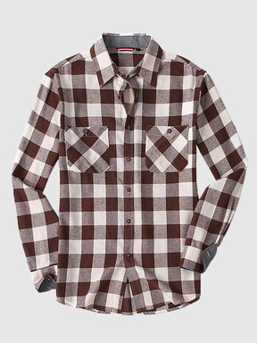Plaid Facecloth Brushed Warm Flannelette Shirt Shirts & Polos coofandystore Brown S 