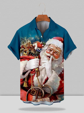 Christmas Santa short sleeve shirt with packet Shirts & Polos coofandystore Blue S 