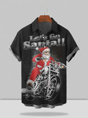 Christmas Santa Motorbike Short Sleeve Shirt With Packet Shirts & Polos coofandystore Black S 