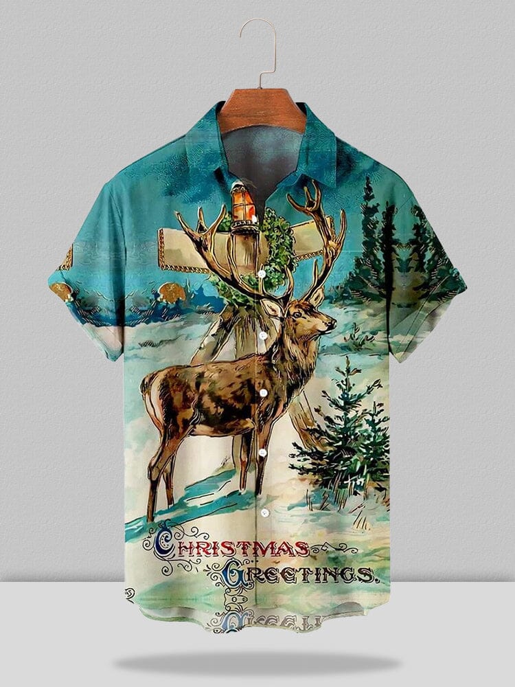 Christmas Style Short Sleeve Shirt With Pocket Shirts & Polos coofandystore Green S 