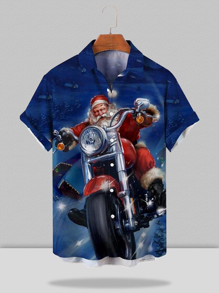Merry Christmas Printed Loose Short-sleeved Shirt Shirts & Polos coofandystore Blue S 