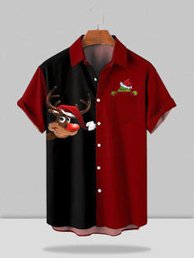 Christmas Printed Loose Short-sleeved Shirt Shirts & Polos coofandystore Black-Deer S 