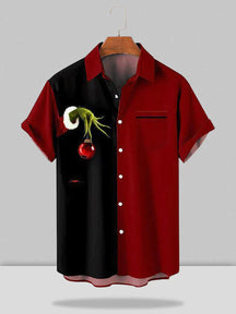Christmas Printed Loose Short-sleeved Shirt Shirts & Polos coofandystore Black-Cherry S 