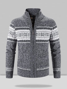 Christmas snowflake piece standing collar warm cardigan knitted jacket Sweaters coofandystore Dark Grey M 