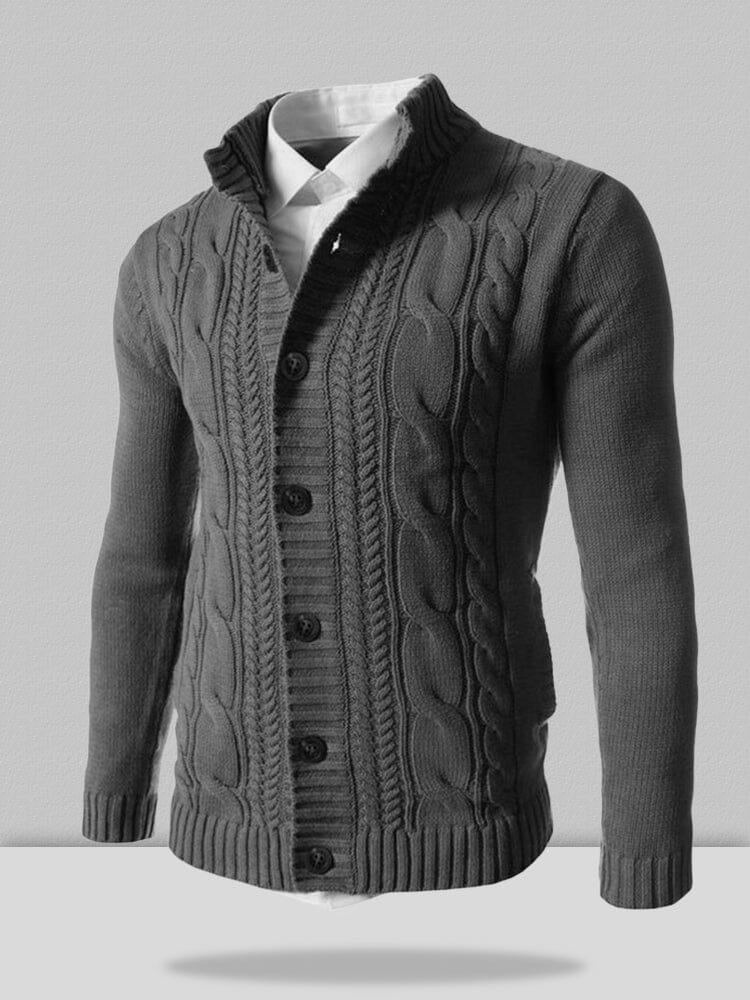 stand collar knitted cardigan sweater Sweaters coofandystore Dark Grey M 