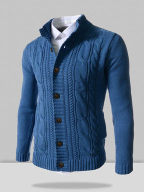 stand collar knitted cardigan sweater Sweaters coofandystore Blue M 