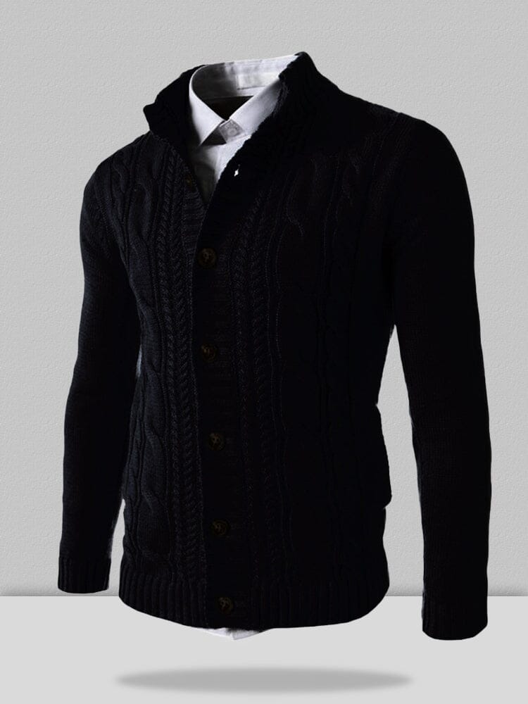stand collar knitted cardigan sweater Sweaters coofandystore Black M 