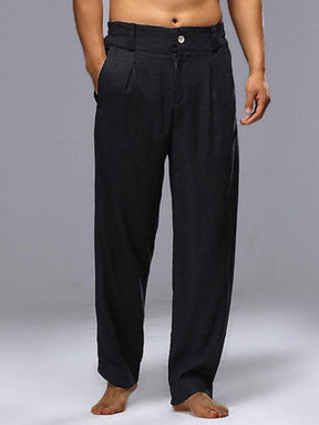 linen style elastic waist blend pants Pants coofandystore Black S 