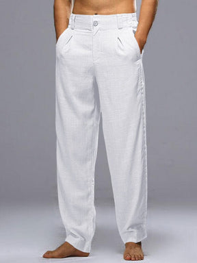 linen style elastic waist blend pants Pants coofandystore White S 