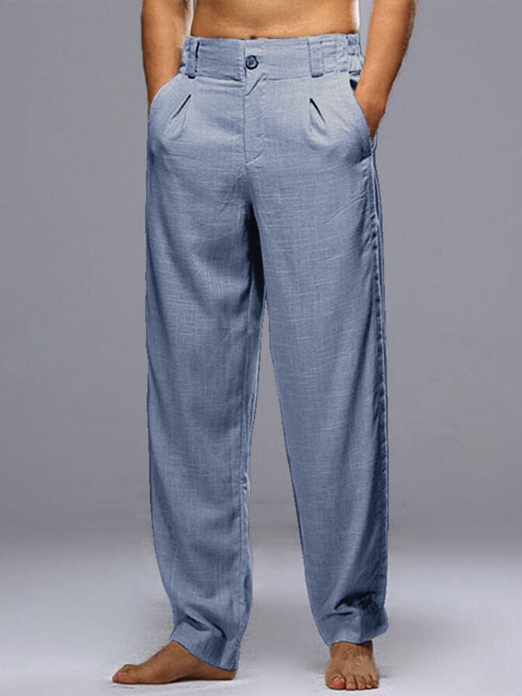 linen style elastic waist blend pants Pants coofandystore Blue S 