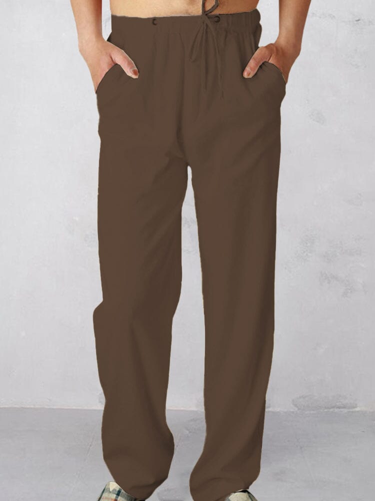 loose lightweight linen style pants Pants coofandystore Brown S 